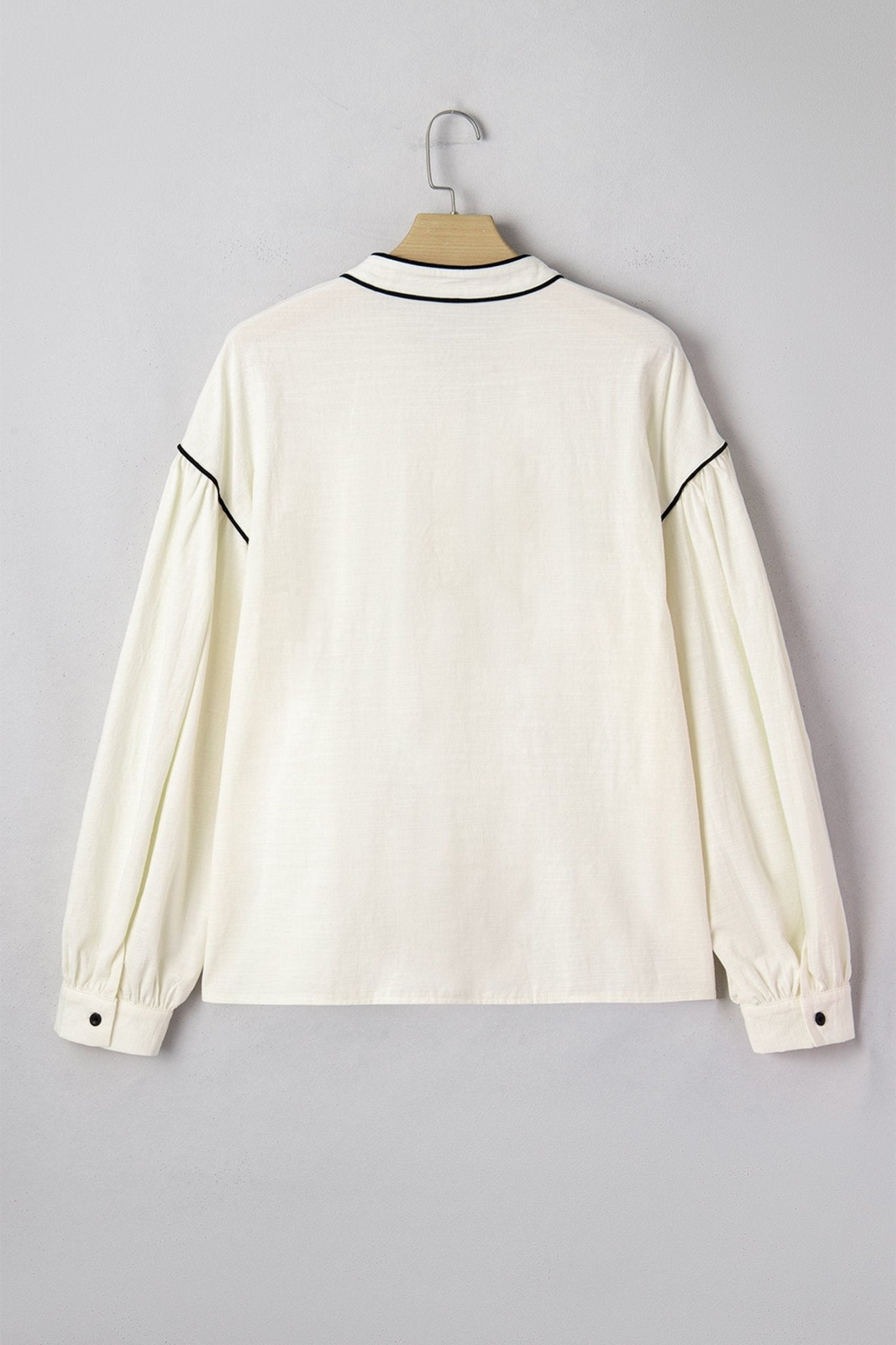 Contrast Trim Buttoned Long Puff Sleeve Shirt - Rooted & Reckless Co.