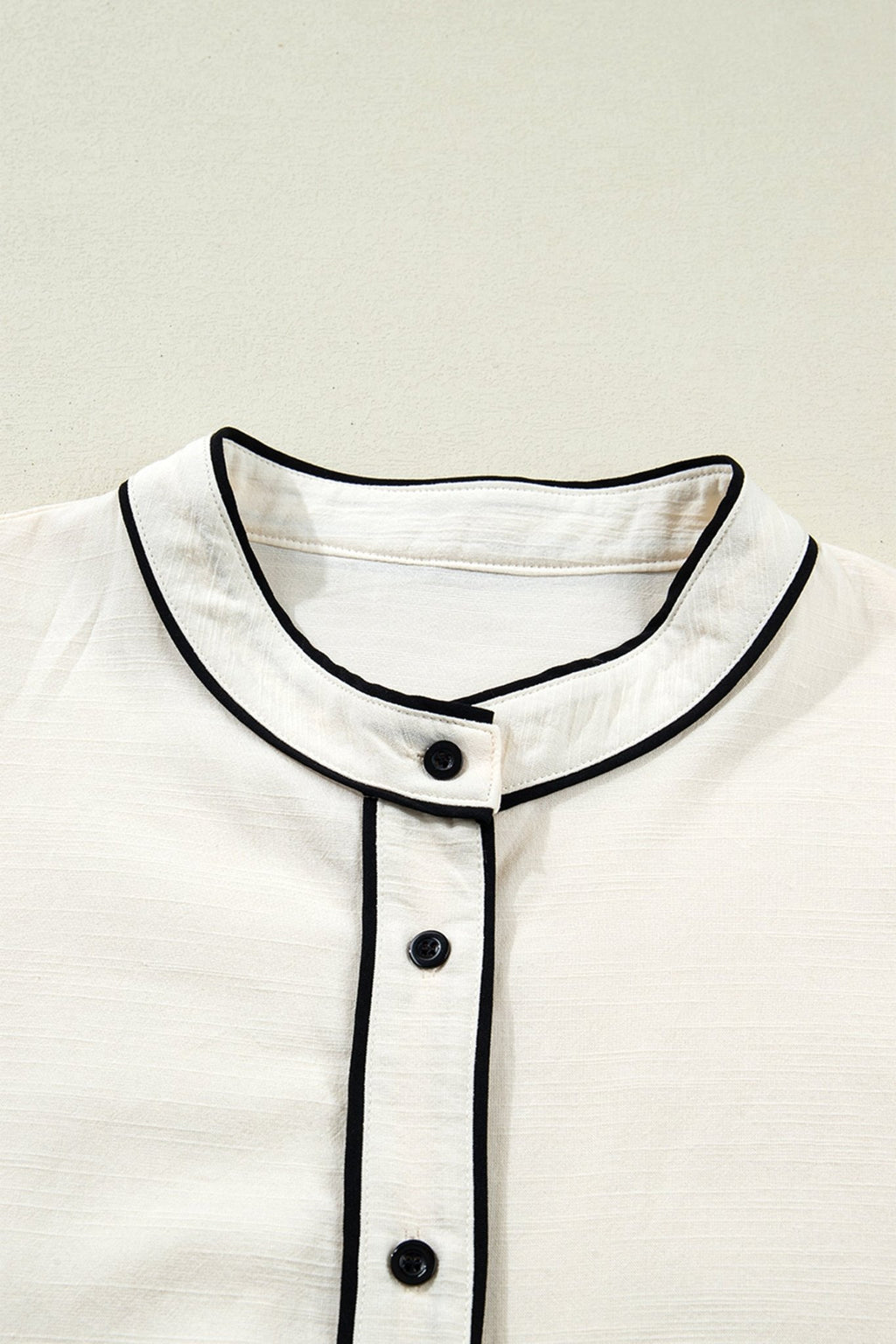 Contrast Trim Buttoned Long Puff Sleeve Shirt - Rooted & Reckless Co.
