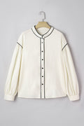 Contrast Trim Buttoned Long Puff Sleeve Shirt - Rooted & Reckless Co.