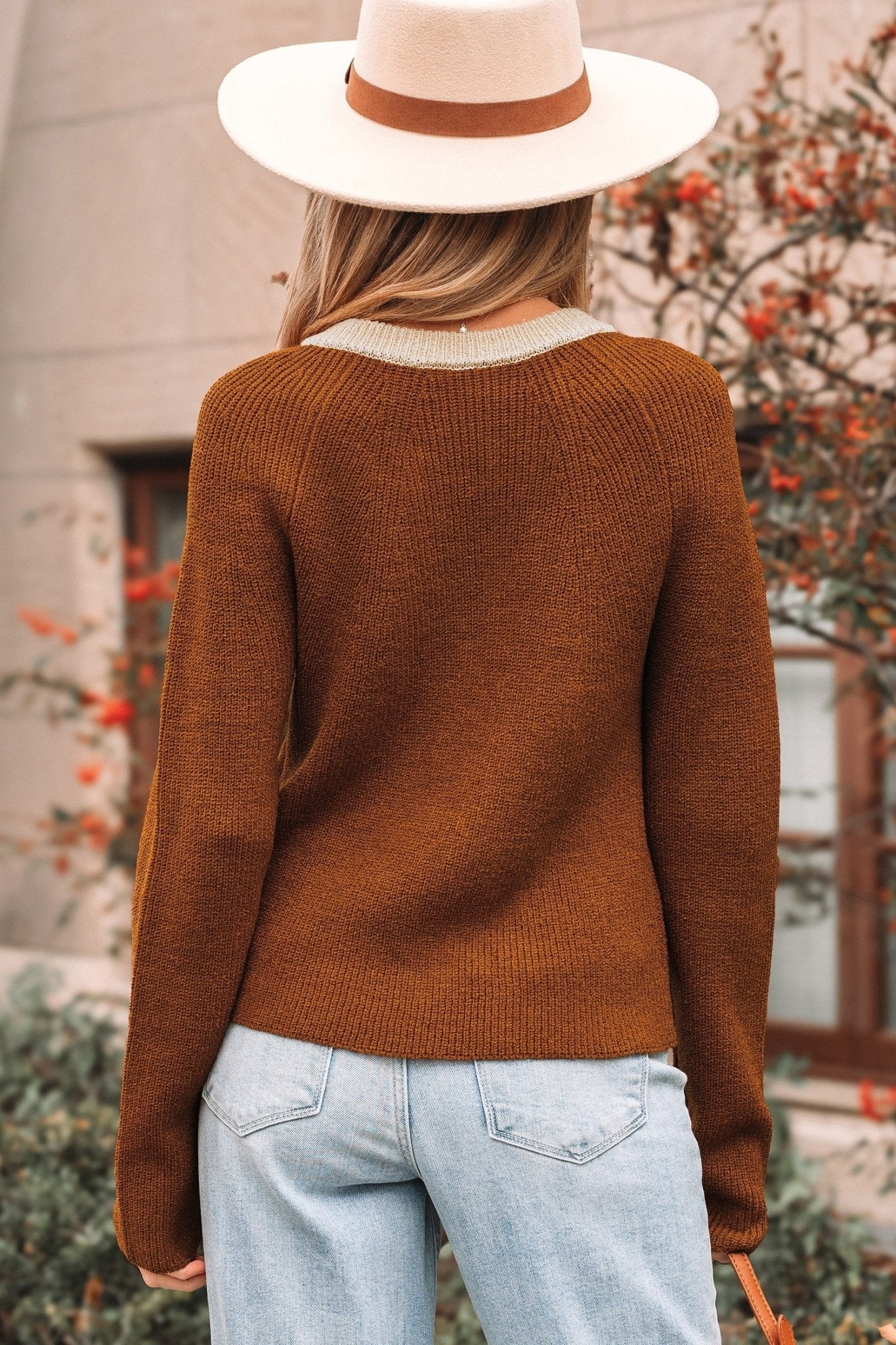 Contrast Trim Buttoned V-Neck Cropped Cardigan - Rooted & Reckless Co.