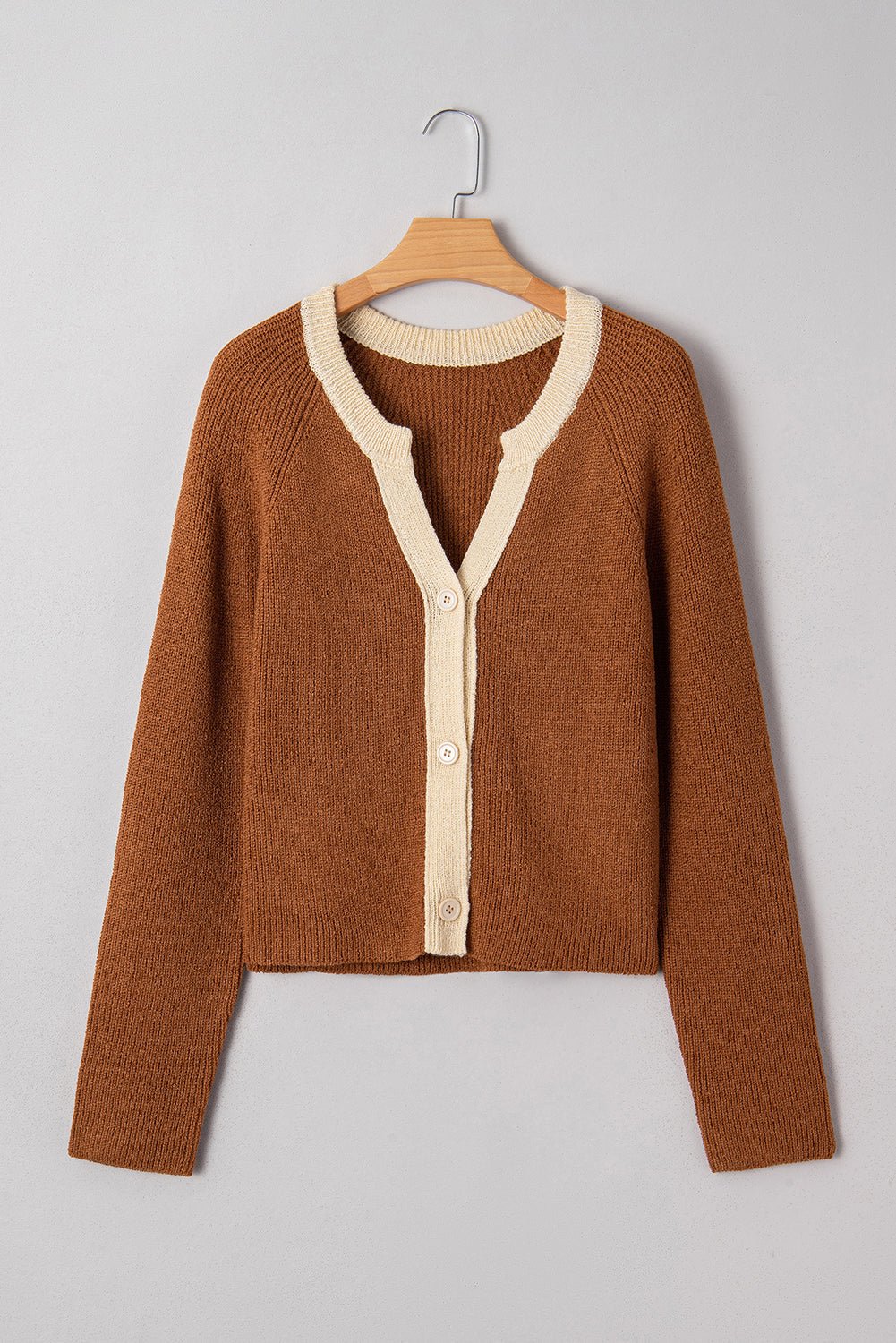 Contrast Trim Buttoned V-Neck Cropped Cardigan - Rooted & Reckless Co.