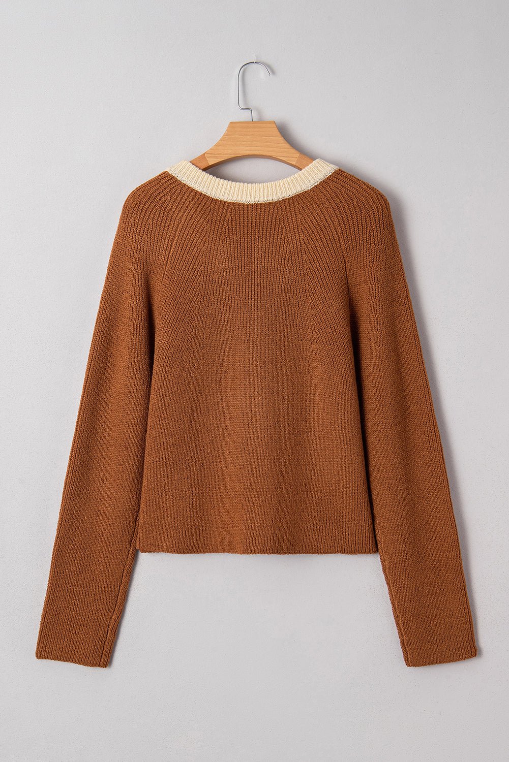 Contrast Trim Buttoned V-Neck Cropped Cardigan - Rooted & Reckless Co.