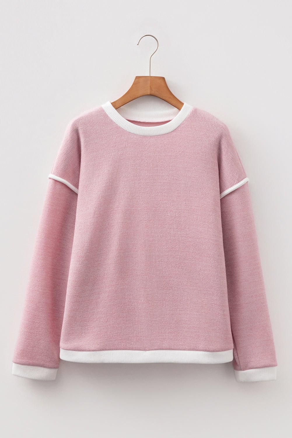 Contrast Trim Drop Shoulder Long Sleeve Knit Top - Rooted & Reckless Co.