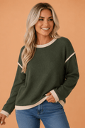 Contrast Trim Drop Shoulder Long Sleeve Knit Top - Rooted & Reckless Co.