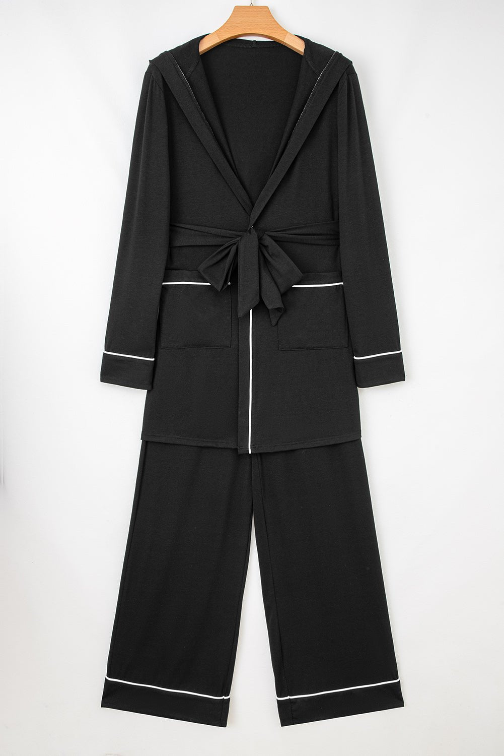 Contrast Trim Hooded Cardigan and Pants Set - Rooted & Reckless Co.