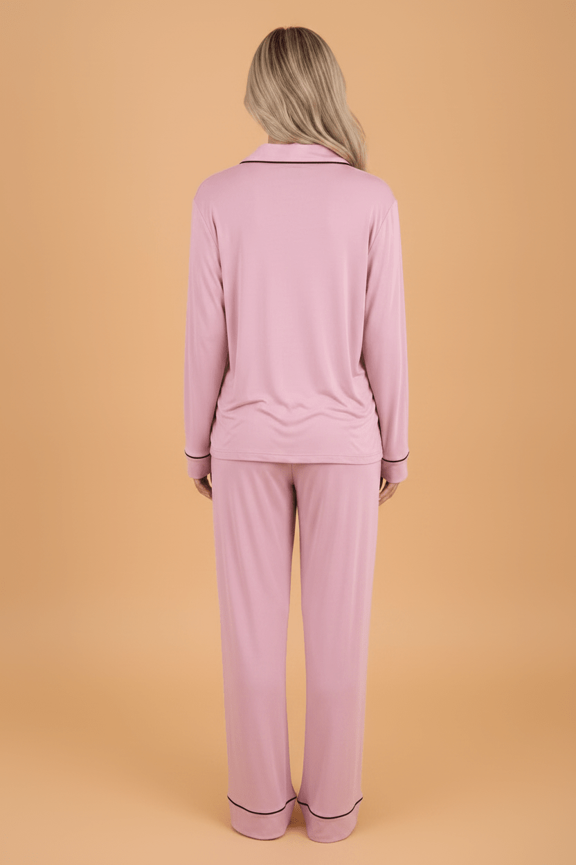 Contrast Trim Long Sleeve Top & Pants Pajama Set - Rooted & Reckless Co.