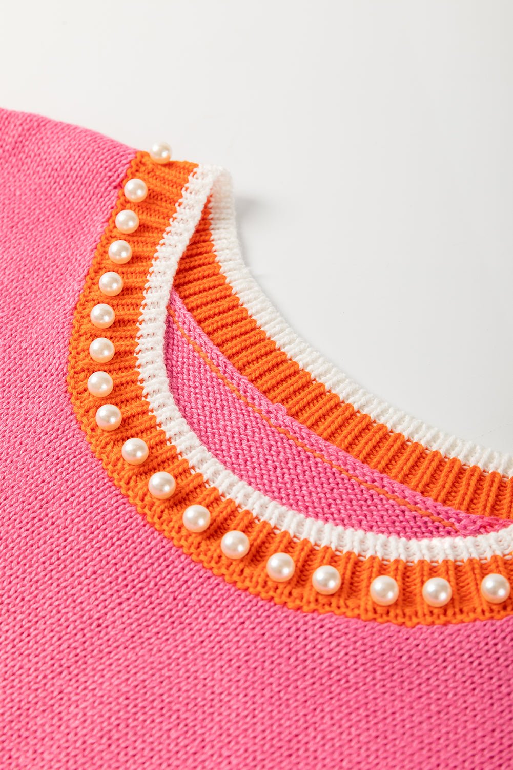 Contrast Trim Pearl Crewneck Sweater Top - Rooted & Reckless Co.