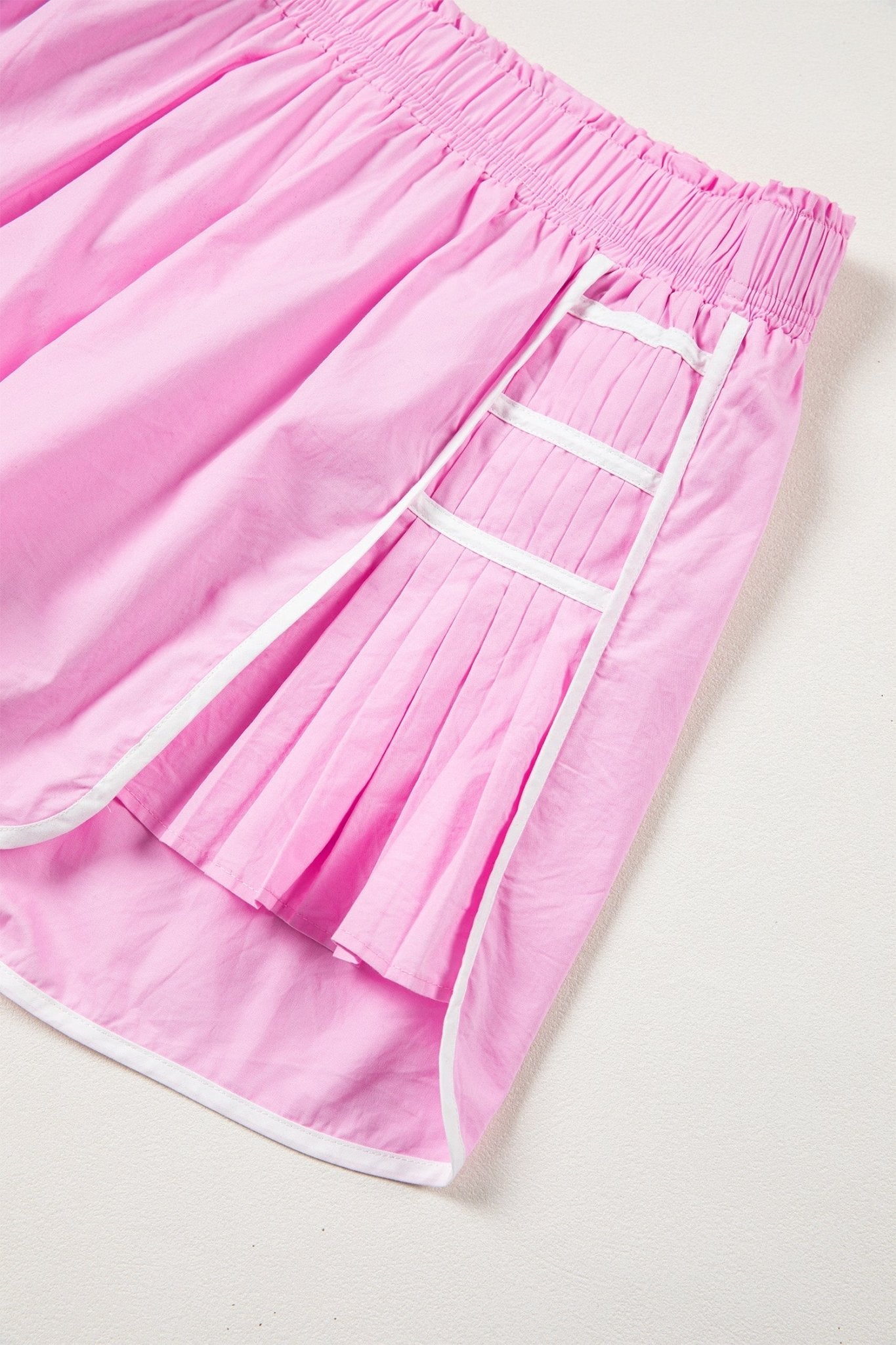 Contrast Trim Pleated High Waist Active Shorts - Rooted & Reckless Co.