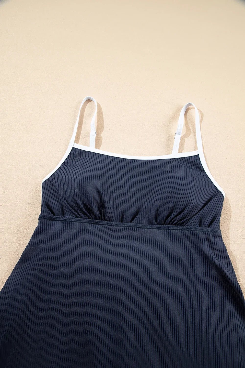 Contrast Trim Ribbed Lined Swim Dress w/ Pockets - Rooted & Reckless Co.