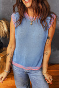 Contrast Trim Round Neck Sleeveless Sweater Top - Rooted & Reckless Co.