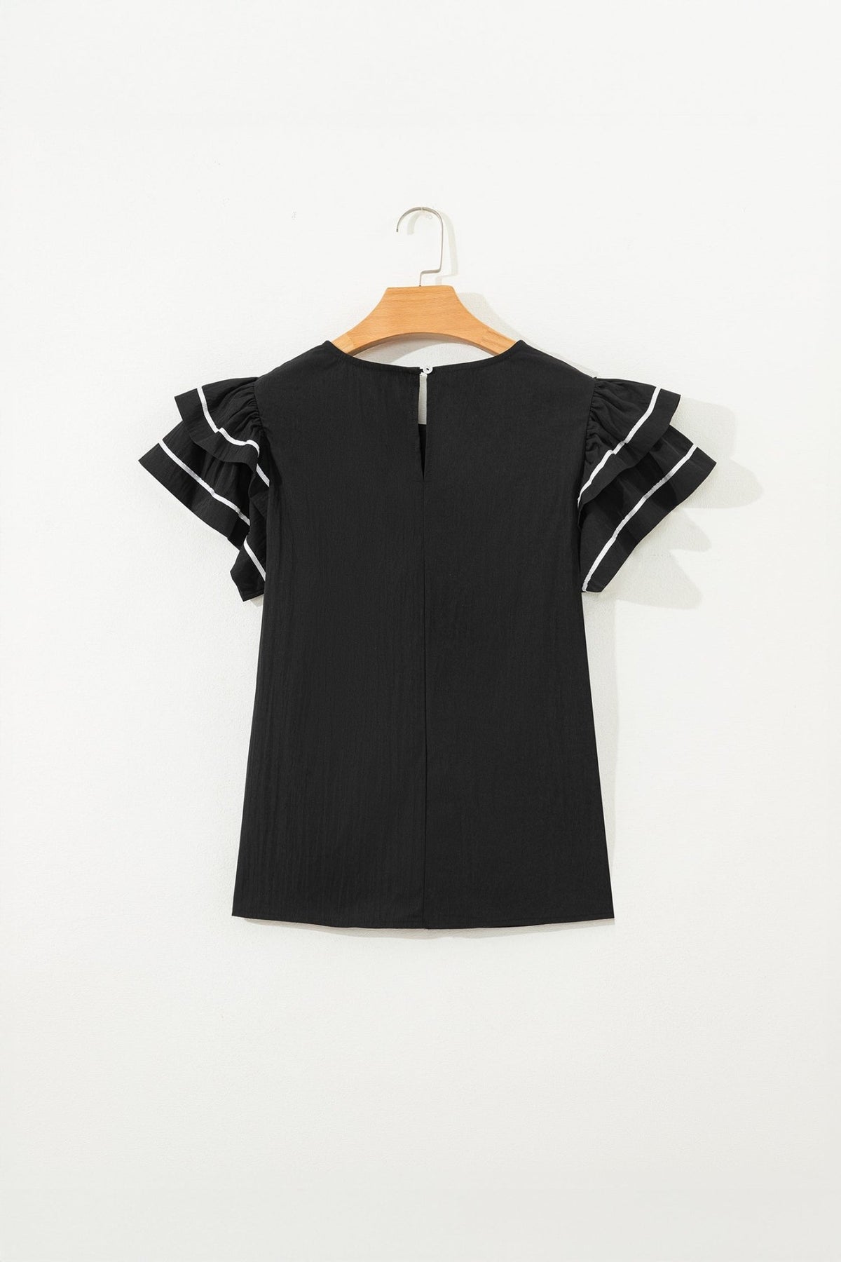 Contrast Trim Ruffle Short Sleeve Blouse - Rooted & Reckless Co.