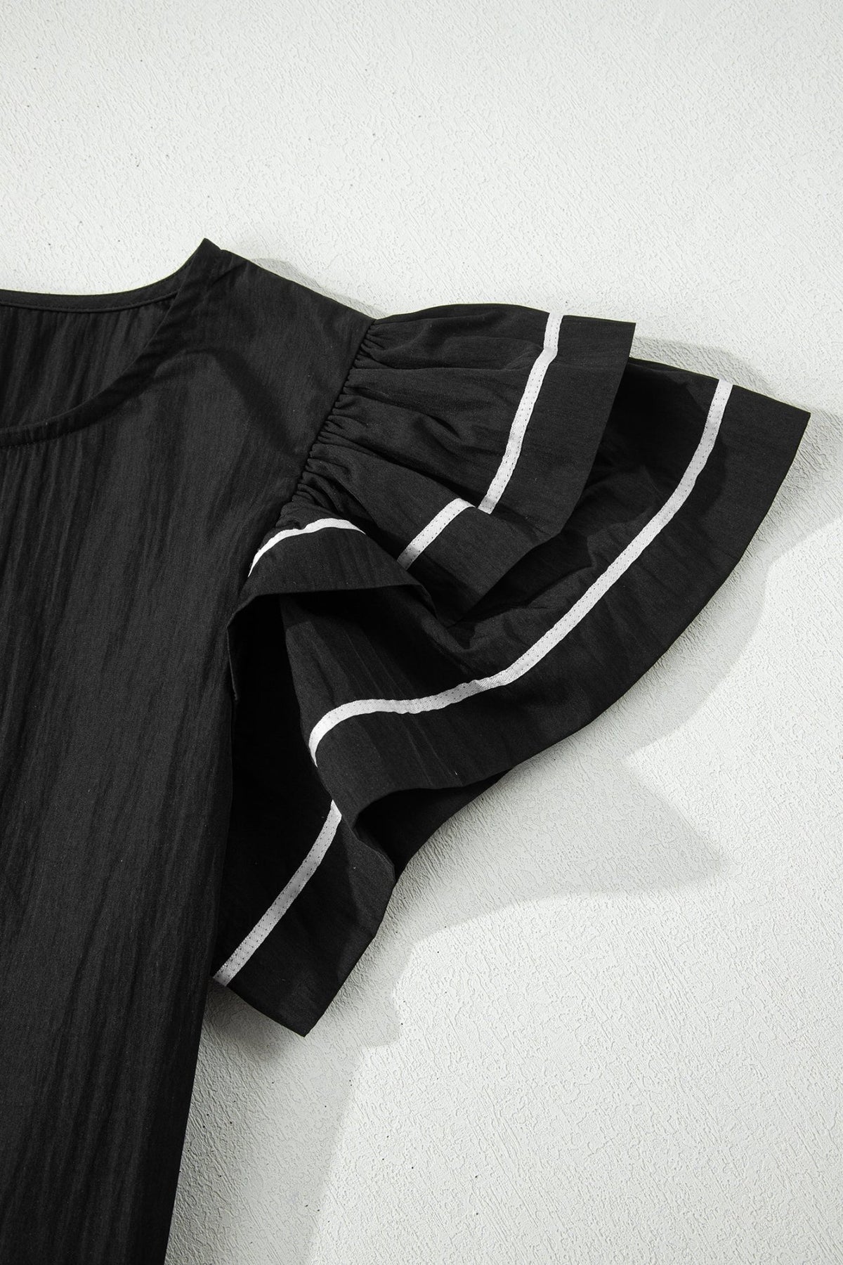 Contrast Trim Ruffle Short Sleeve Blouse - Rooted & Reckless Co.