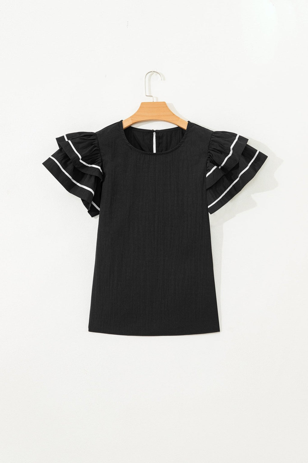 Contrast Trim Ruffle Short Sleeve Blouse - Rooted & Reckless Co.