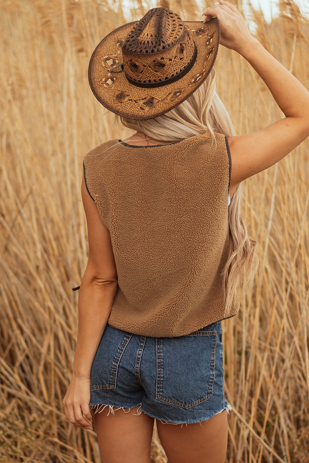 Contrast Trim Sherpa Tie-Front Vest - Rooted & Reckless Co.