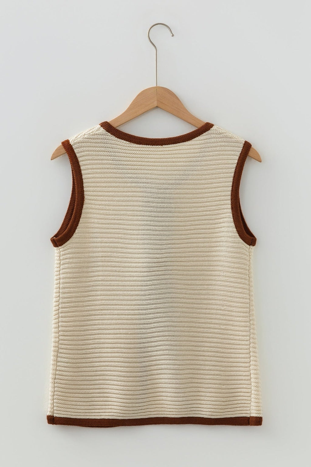 Contrast Trim Tie Front Ribbed Knit Sweater Vest - Rooted & Reckless Co.