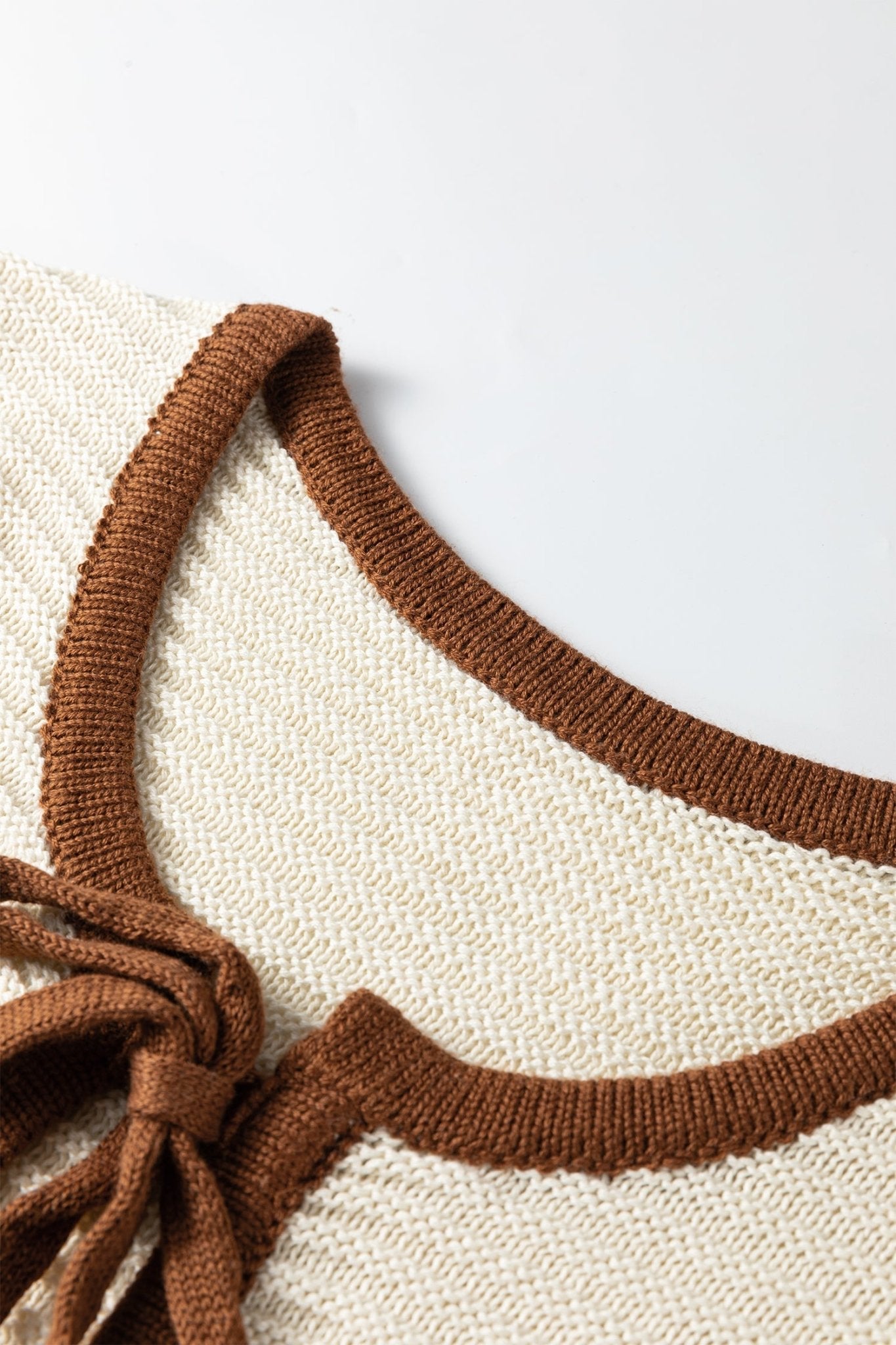 Contrast Trim Tie Front Ribbed Knit Sweater Vest - Rooted & Reckless Co.