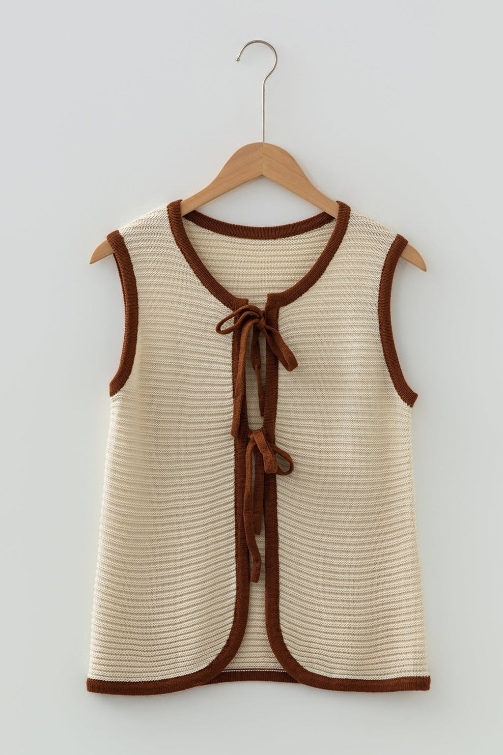 Contrast Trim Tie Front Ribbed Knit Sweater Vest - Rooted & Reckless Co.