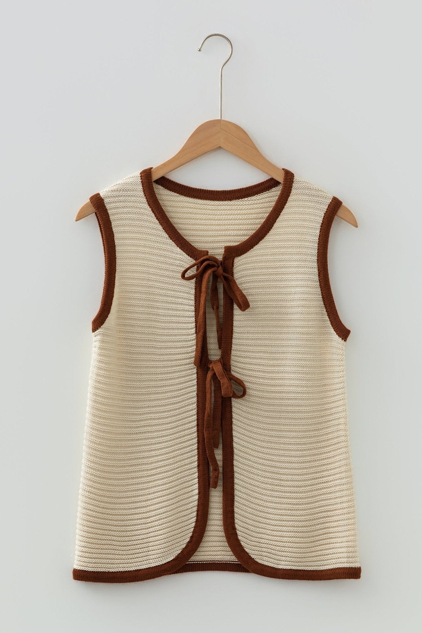Contrast Trim Tie Front Ribbed Knit Sweater Vest - Rooted & Reckless Co.