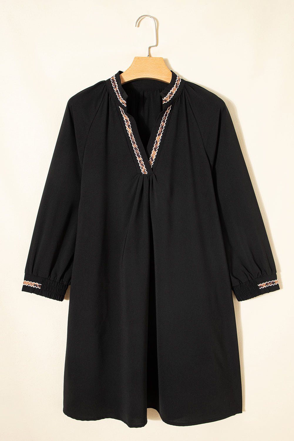 Contrast Trim V-Neck 3/4 Sleeve Mini Dress - Rooted & Reckless Co.