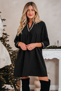 Contrast Trim V-Neck 3/4 Sleeve Mini Dress - Rooted & Reckless Co.