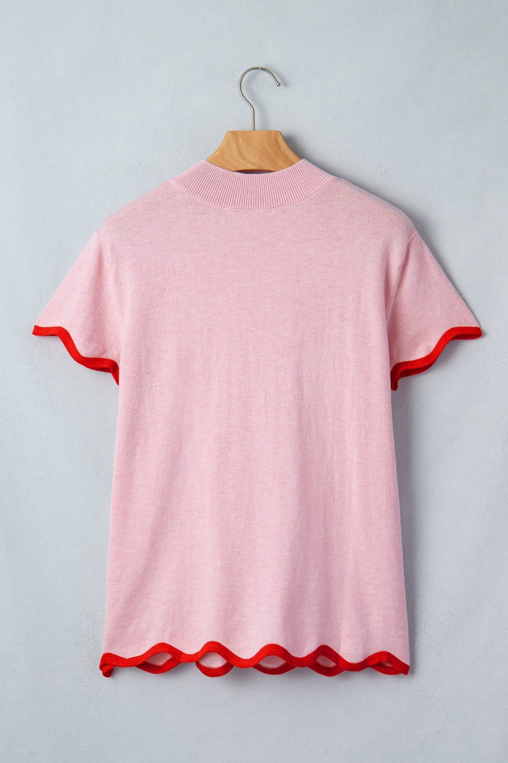 Contrast Wavy Trim Short Sleeve Sweater - Rooted & Reckless Co.