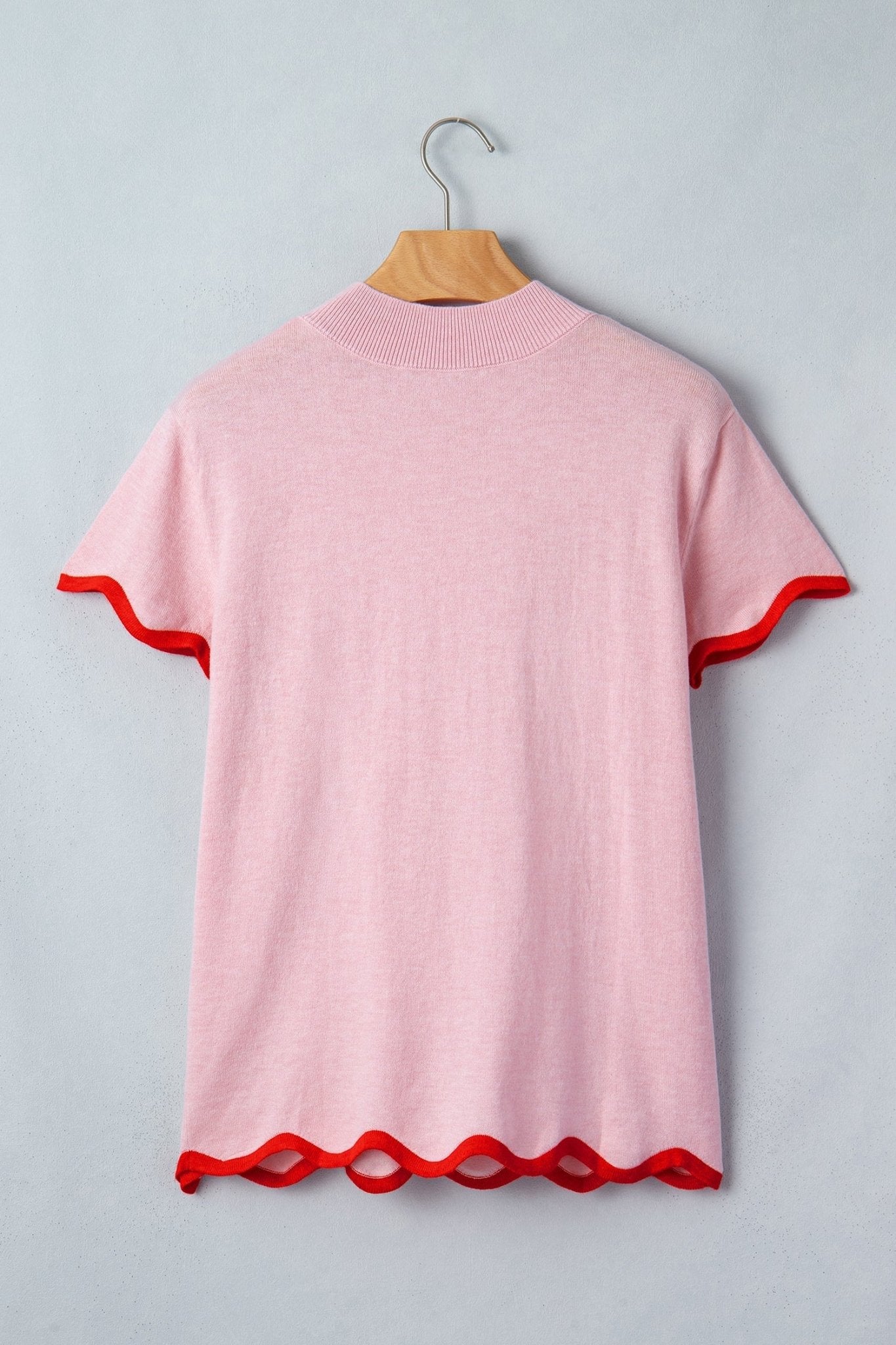 Contrast Wavy Trim Short Sleeve Sweater - Rooted & Reckless Co.
