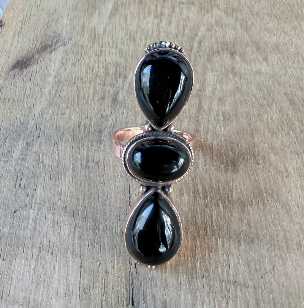 Copper and Black Onyx Adjustable Ring - Rooted & Reckless Co.