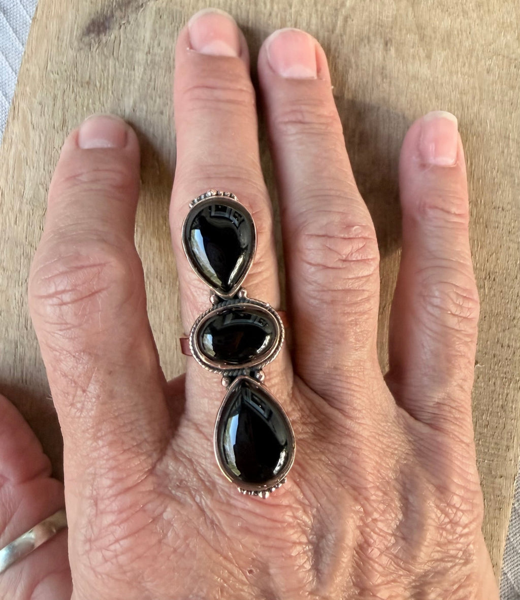 Copper and Black Onyx Adjustable Ring - Rooted & Reckless Co.