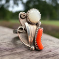 Coral & Mother of Pearl Sterling Silver Flower-Style Ring — Size 5 - Rooted & Reckless Co.