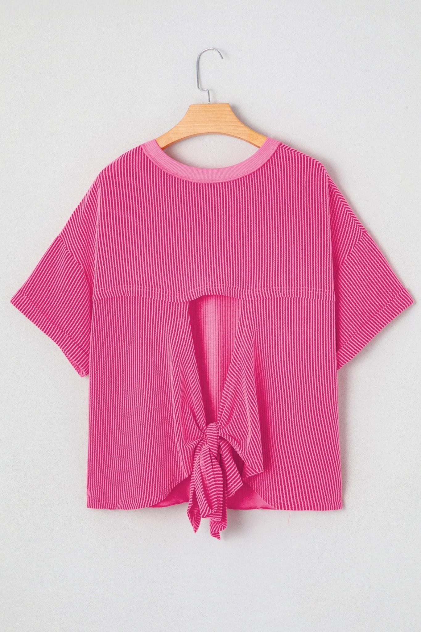 Corded Knit Cutout Bow Tie Back T-Shirt - Rooted & Reckless Co.