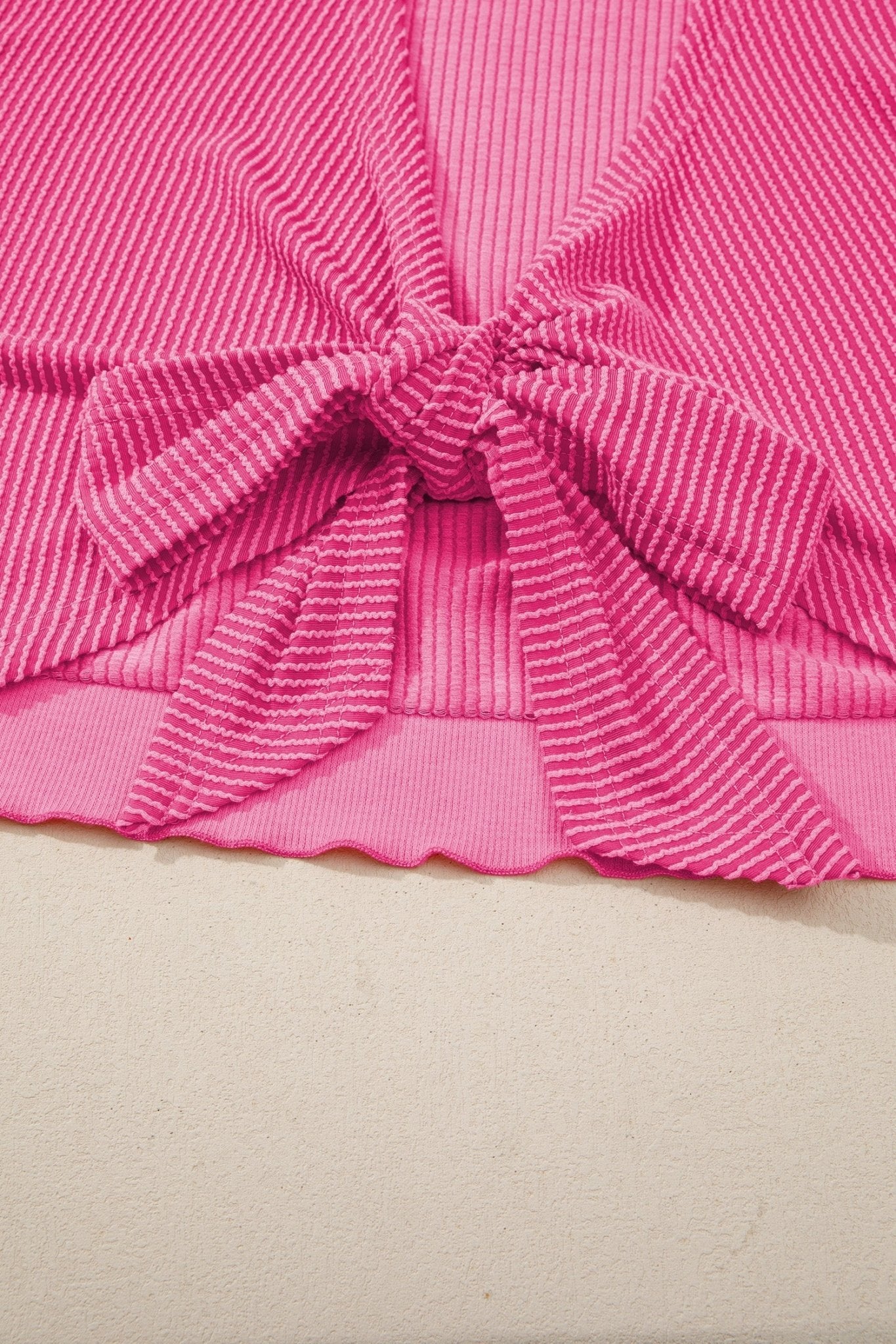 Corded Knit Cutout Bow Tie Back T-Shirt - Rooted & Reckless Co.