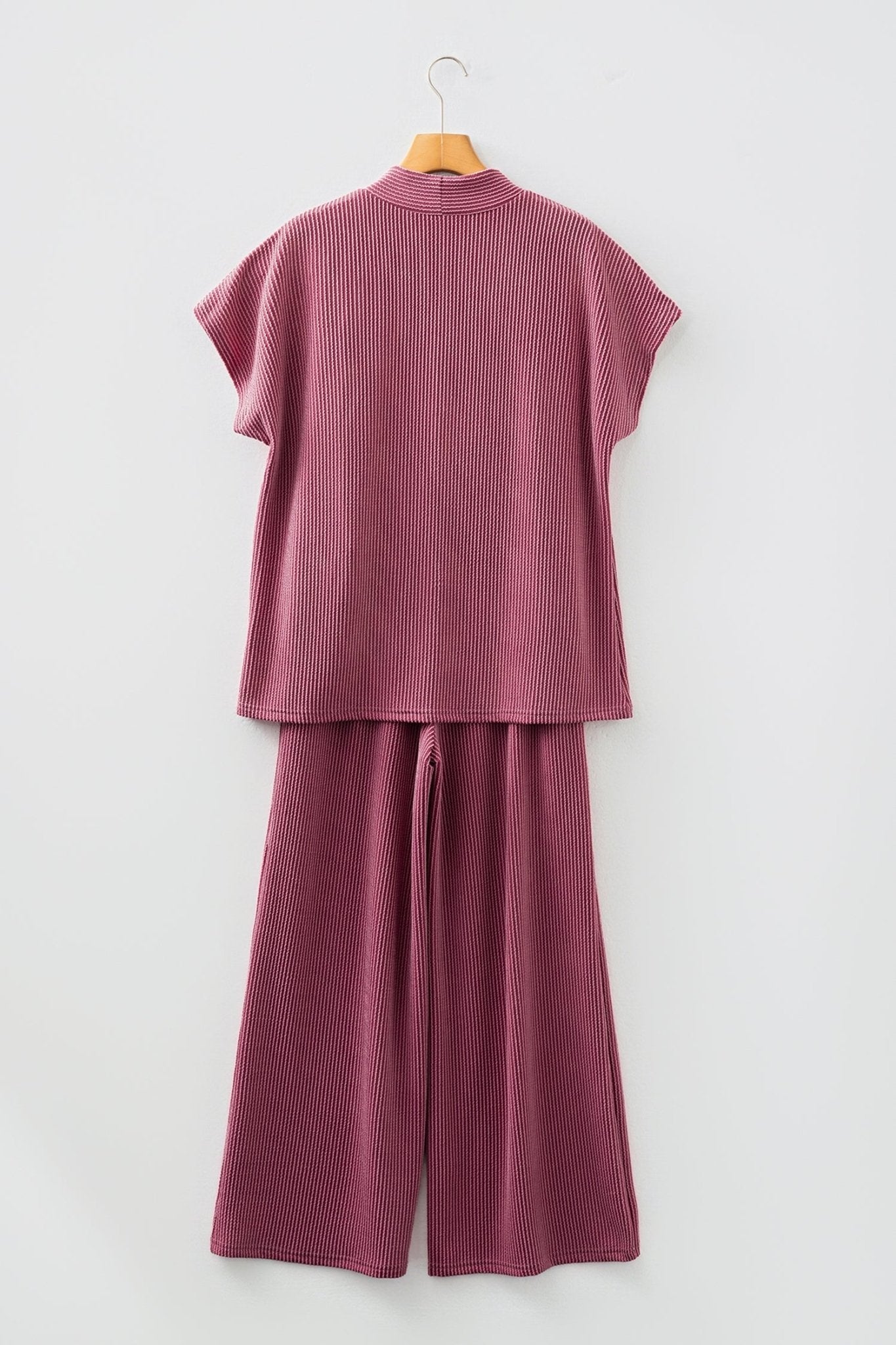 Corded Knit Mock Neck Tee and Pant Set - Rooted & Reckless Co.