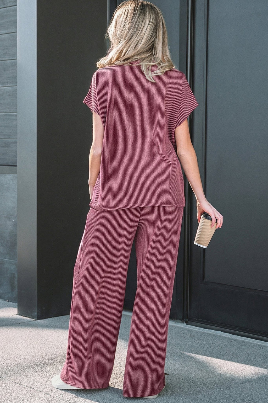 Corded Knit Mock Neck Tee and Pant Set - Rooted & Reckless Co.