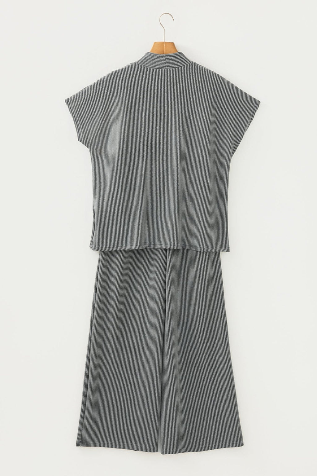 Corded Knit Mock Neck Tee and Pant Set - Rooted & Reckless Co.