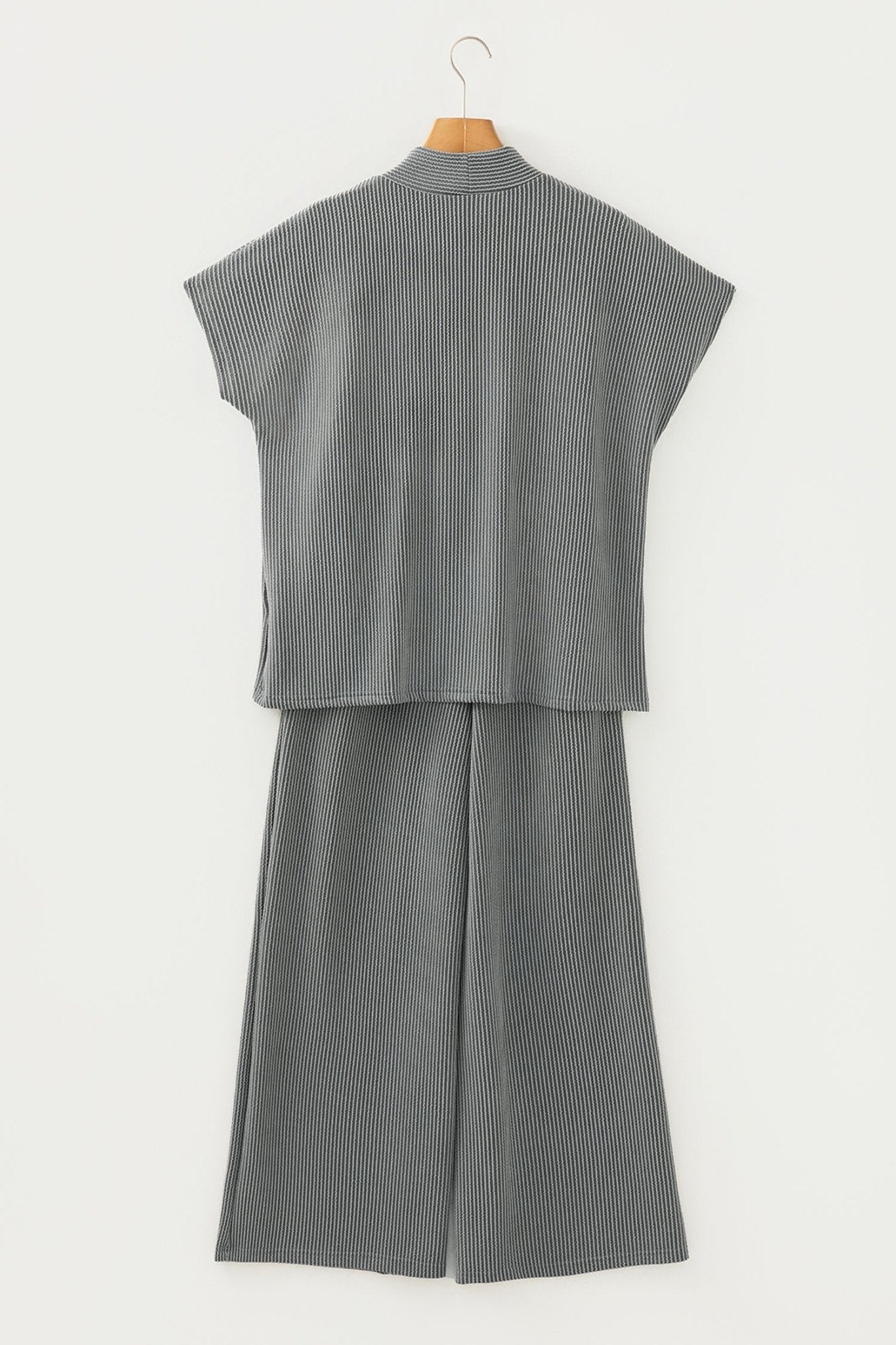 Corded Knit Mock Neck Tee and Pant Set - Rooted & Reckless Co.