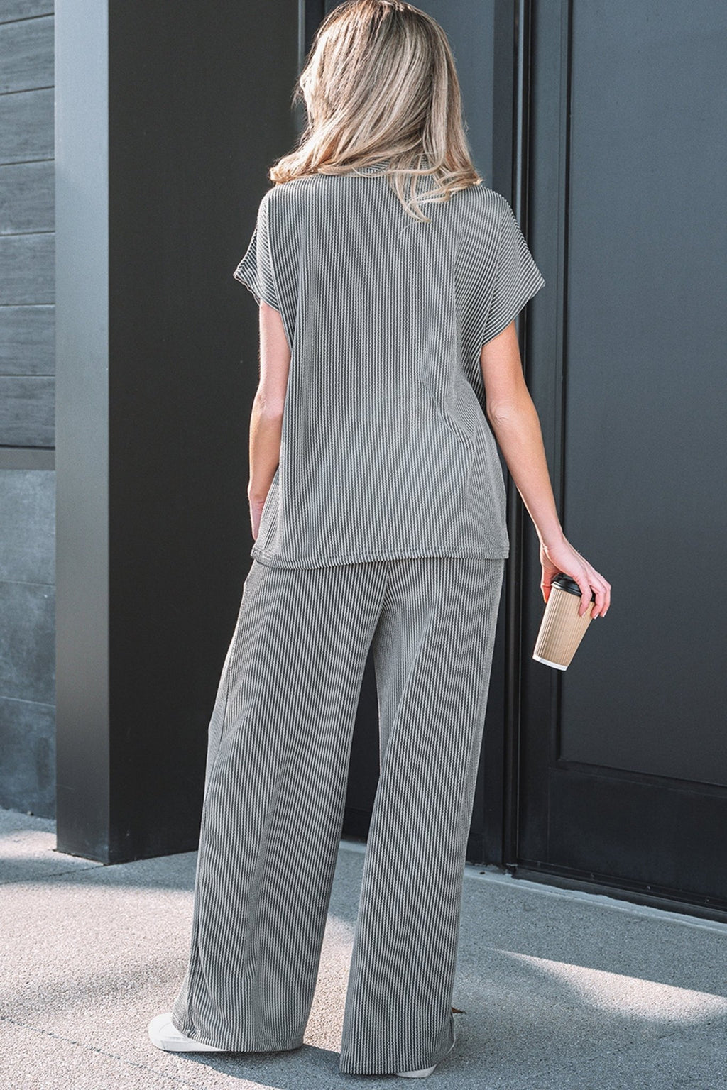 Corded Knit Mock Neck Tee and Pant Set - Rooted & Reckless Co.