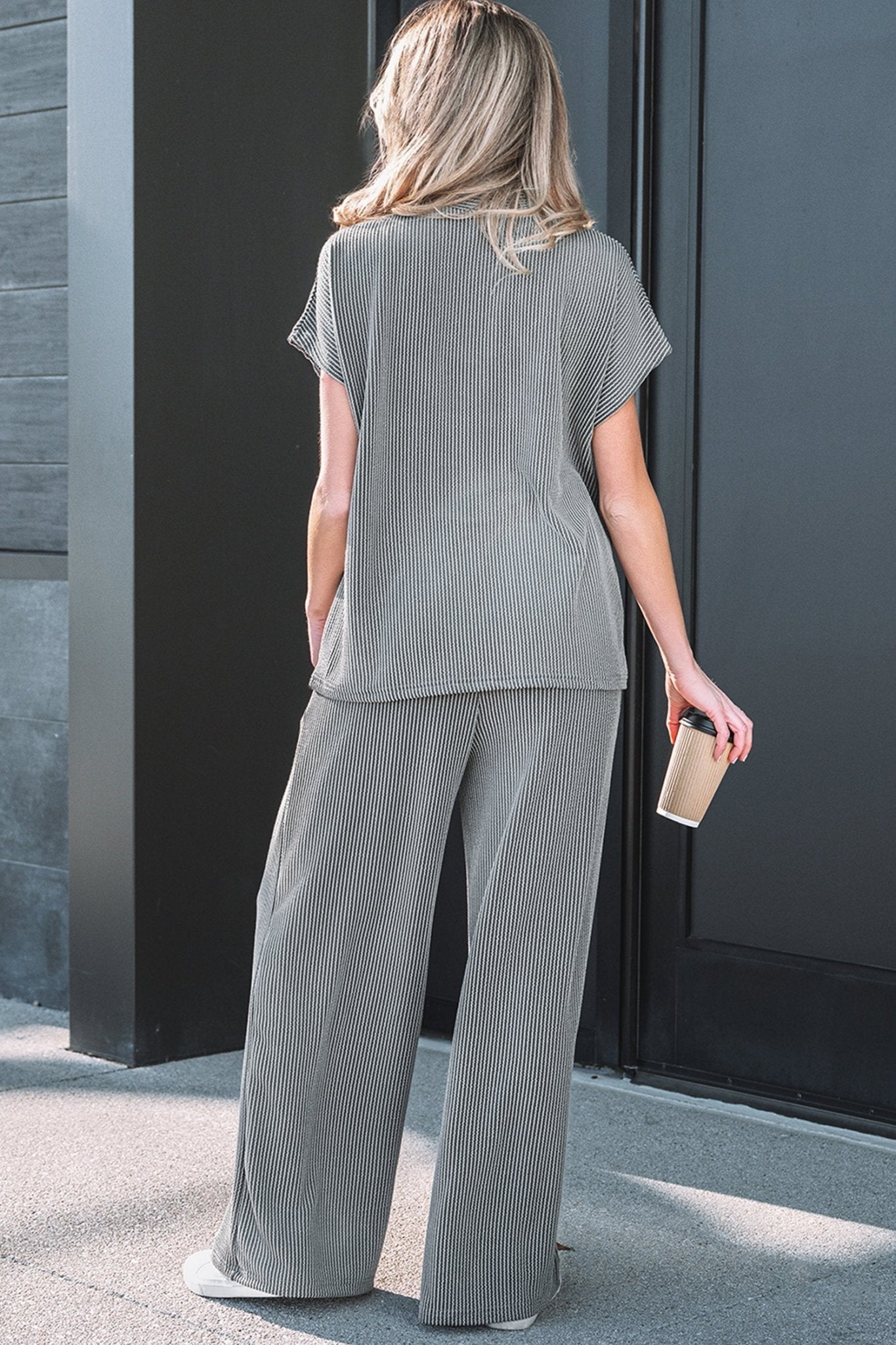 Corded Knit Mock Neck Tee and Pant Set - Rooted & Reckless Co.