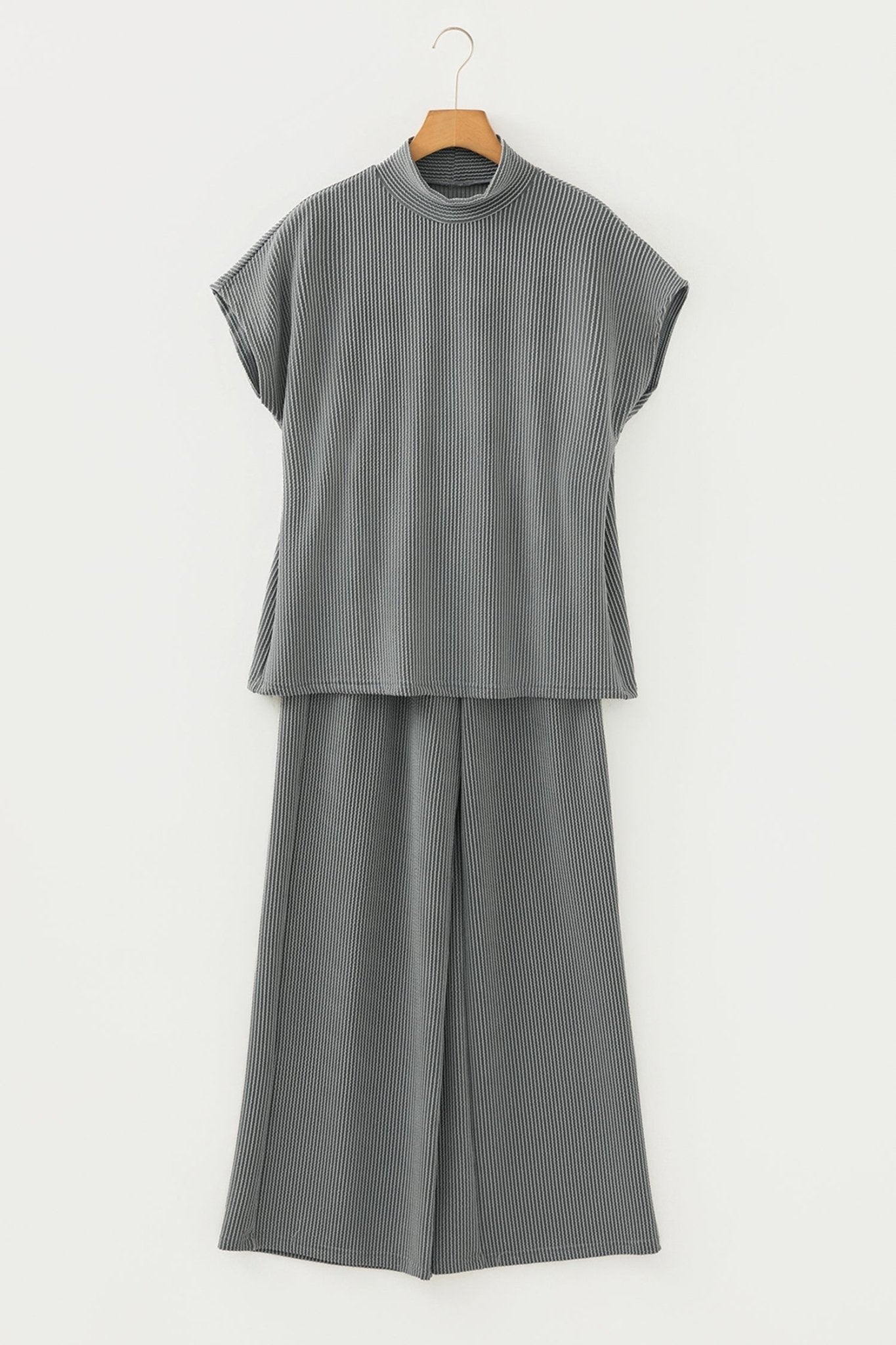 Corded Knit Mock Neck Tee and Pant Set - Rooted & Reckless Co.