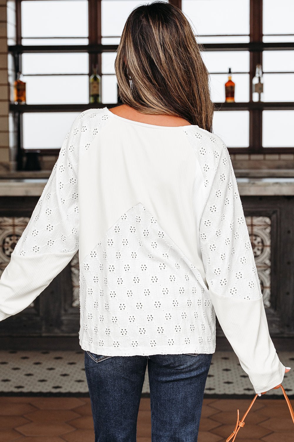 Corded Knit Patchwork Embroidered V-Neck Blouse - Rooted & Reckless Co.