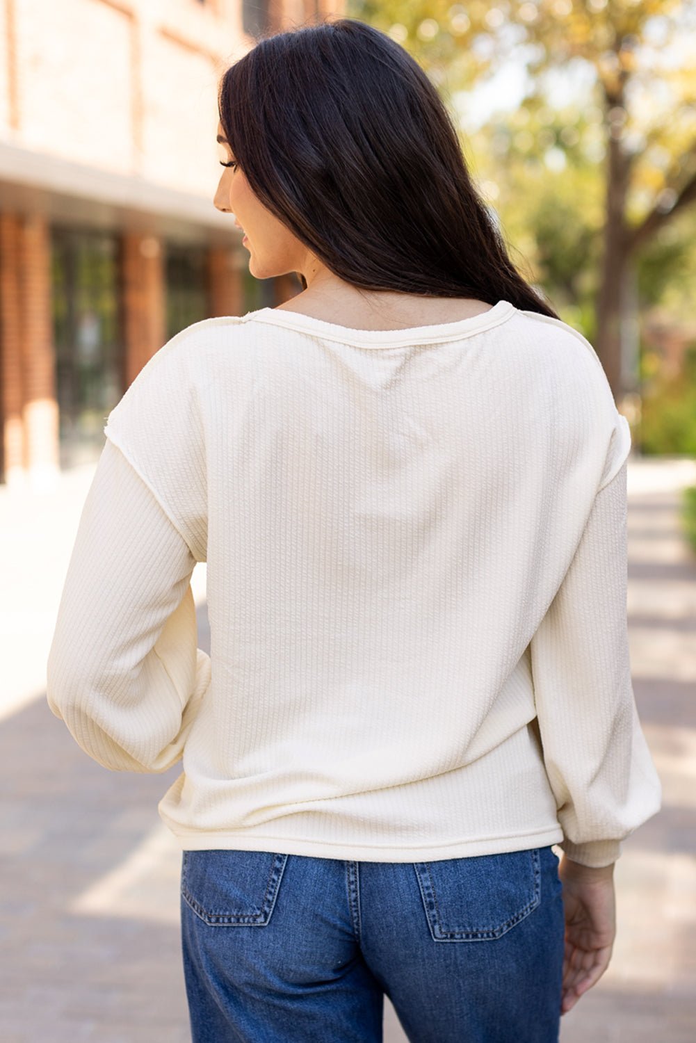 Corded Knit Reverse Seam Patchwork Drop Sleeve Top - Rooted & Reckless Co.