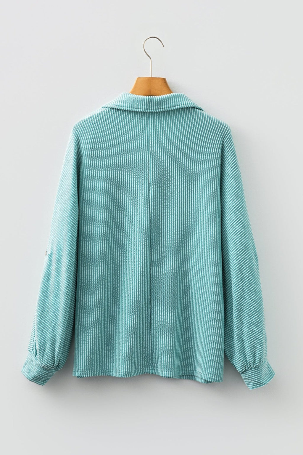 Corded Knit Roll-Up Sleeve Collared Henley Top - Rooted & Reckless Co.