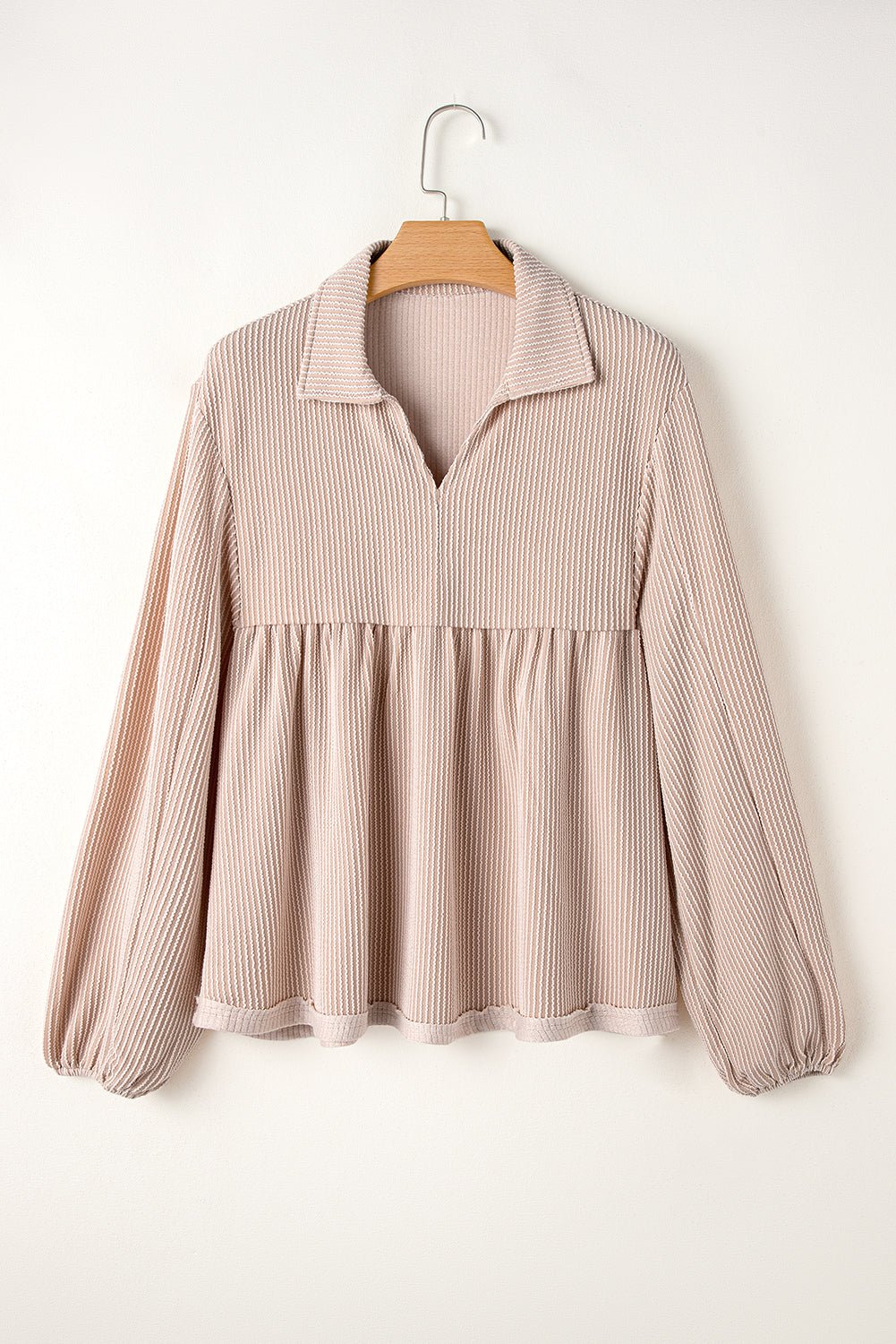 Corded V-Neck Bubble Sleeve Babydoll Blouse - Rooted & Reckless Co.