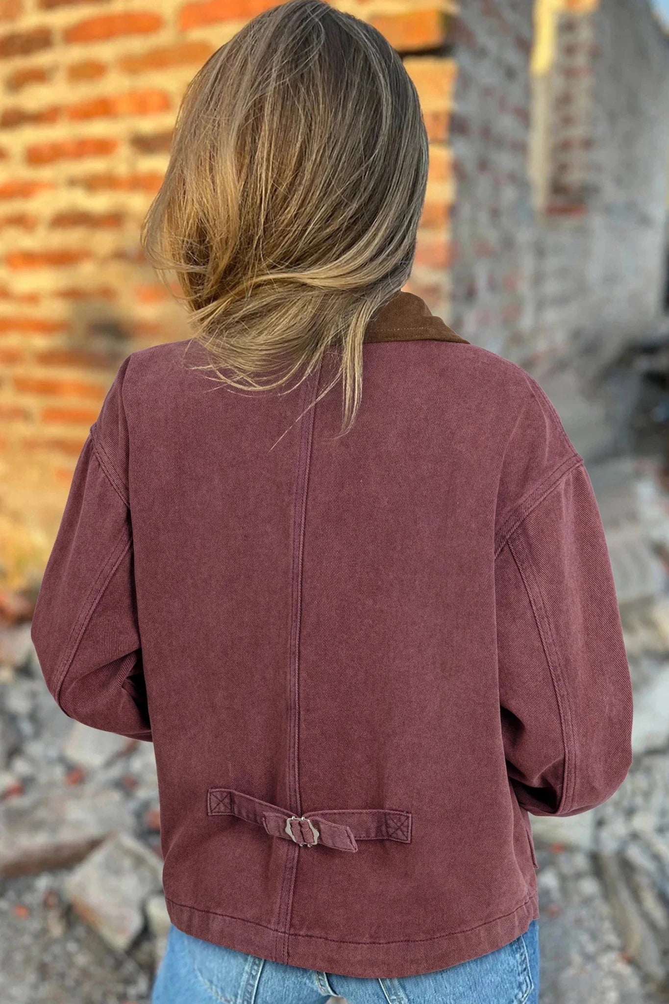 Corduroy Collar Zipped Front Denim Jacket - Rooted & Reckless Co.