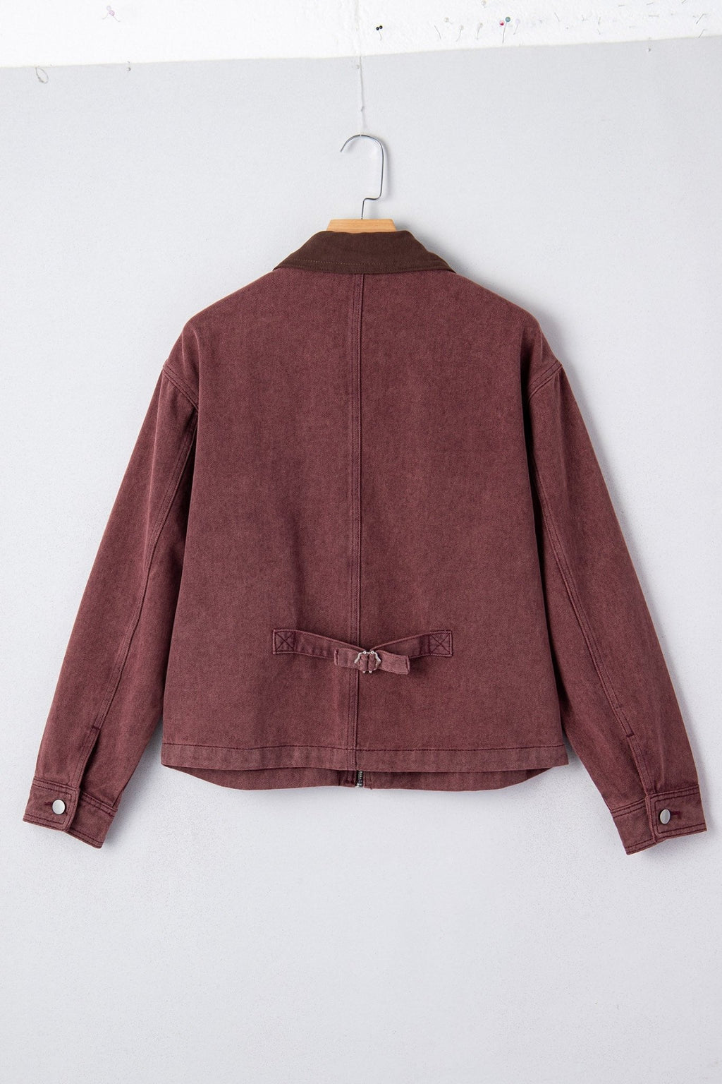 Corduroy Collar Zipped Front Denim Jacket - Rooted & Reckless Co.