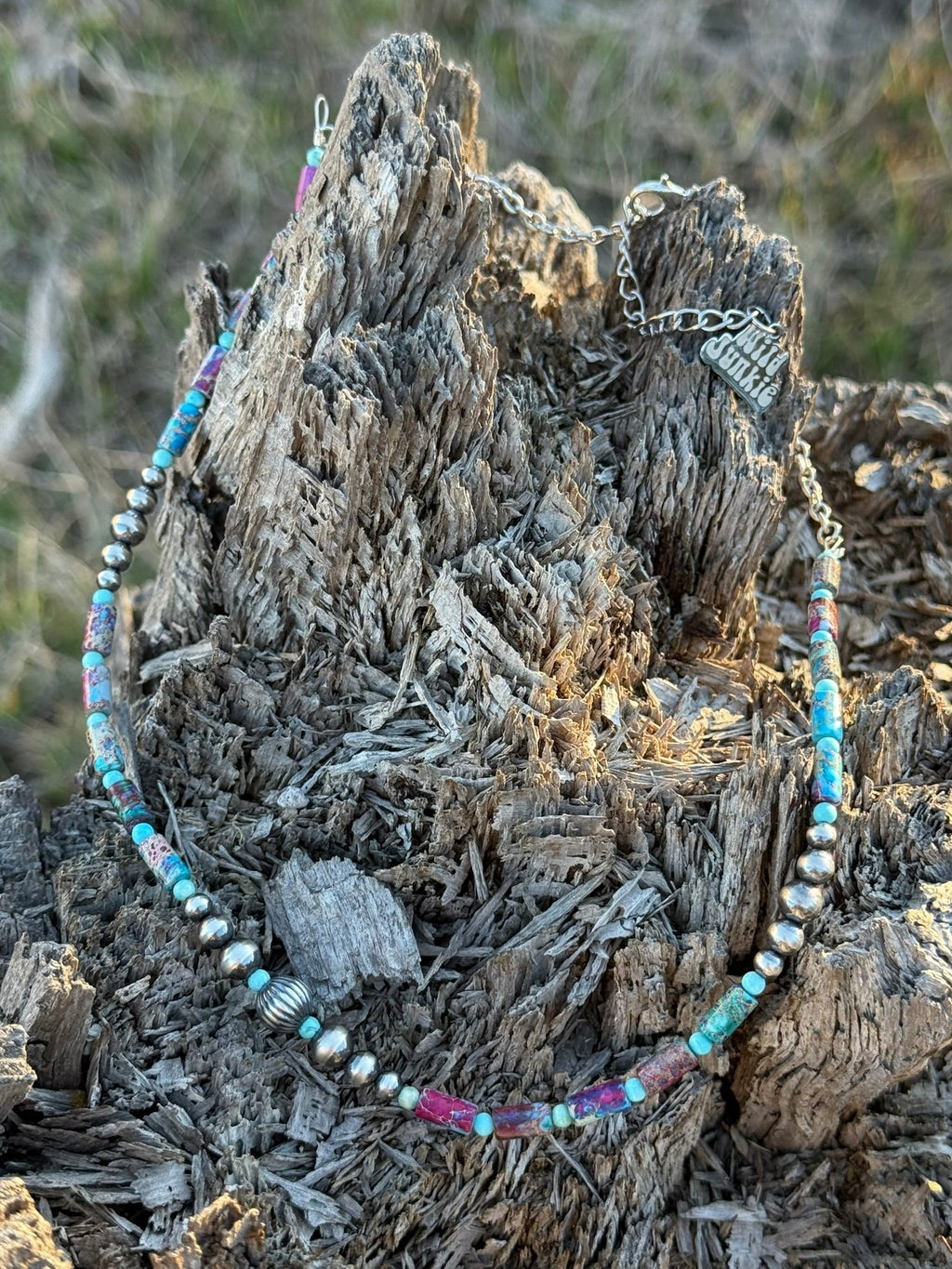 Corrugated Silver Pearl and Jasper Barrel Bead Necklace - Rooted & Reckless Co.