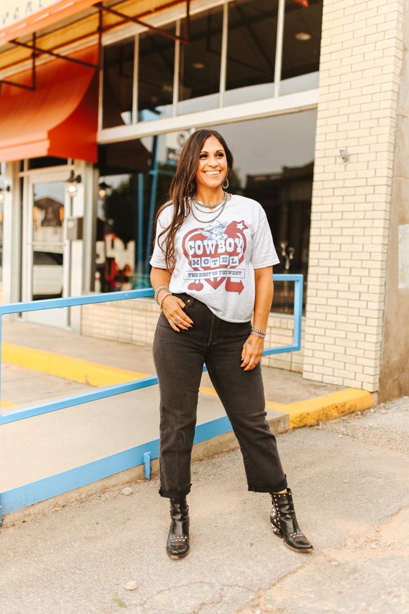 Cowboy Motel Raw Cut V-neck Graphic Tee - Rooted & Reckless Co.