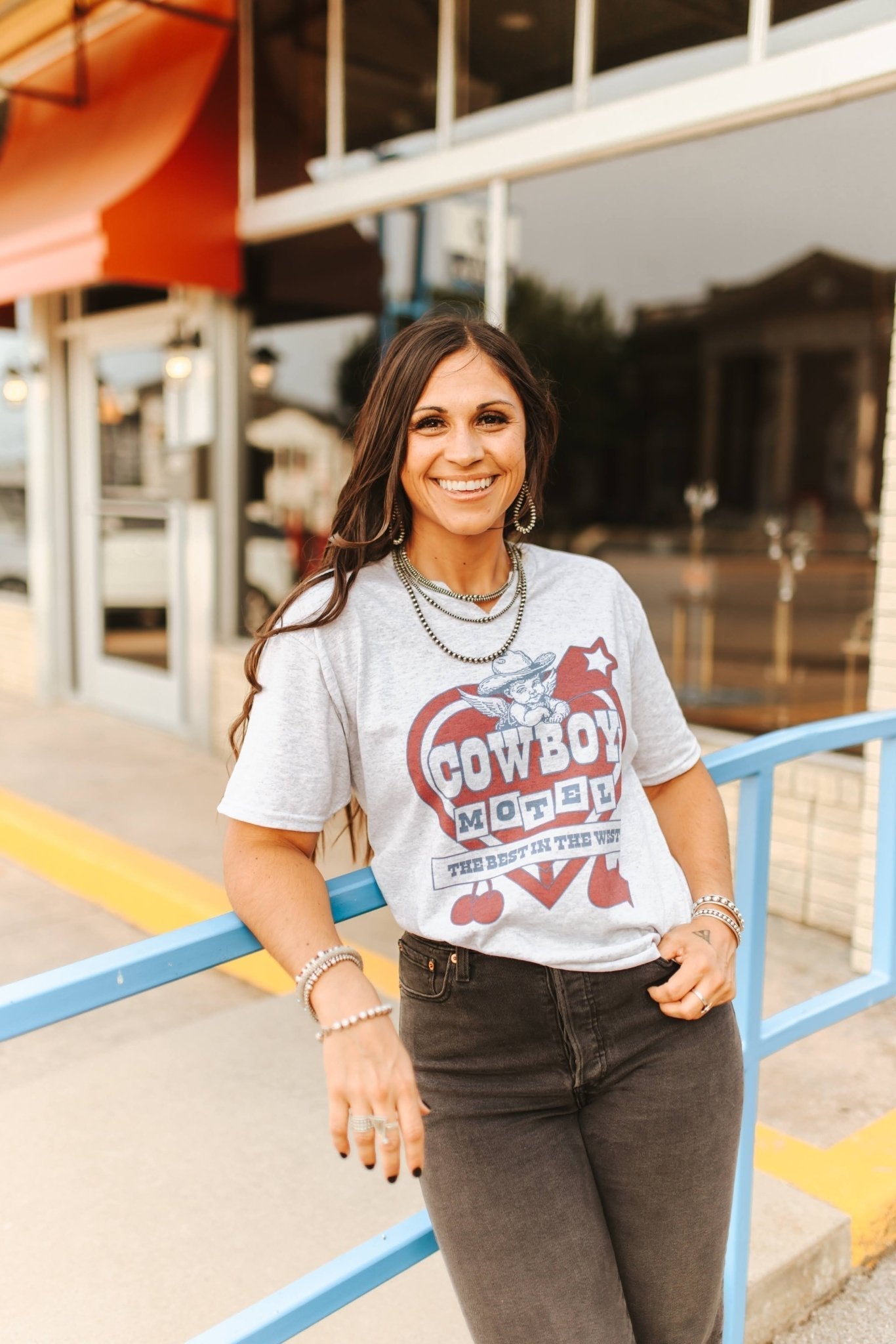 Cowboy Motel Raw Cut V-neck Graphic Tee - Rooted & Reckless Co.
