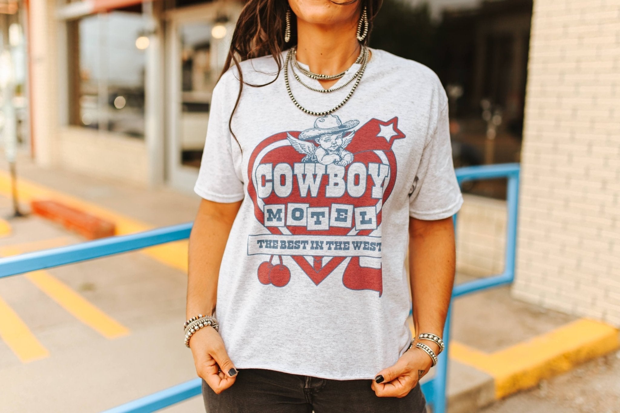 Cowboy Motel Raw Cut V-neck Graphic Tee - Rooted & Reckless Co.