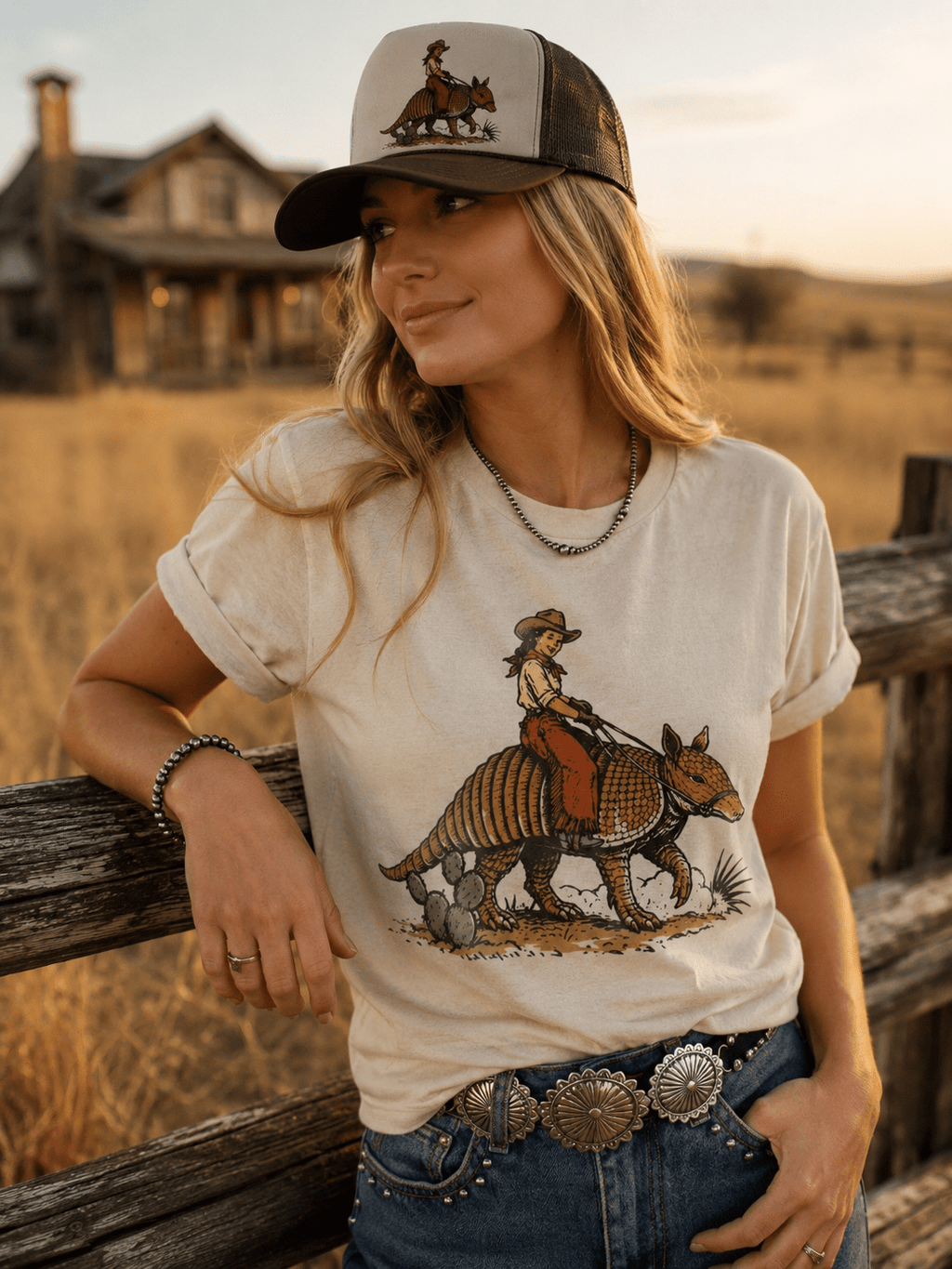 Cowboy Riding Armadillo Graphic Tee - Rooted & Reckless Co.
