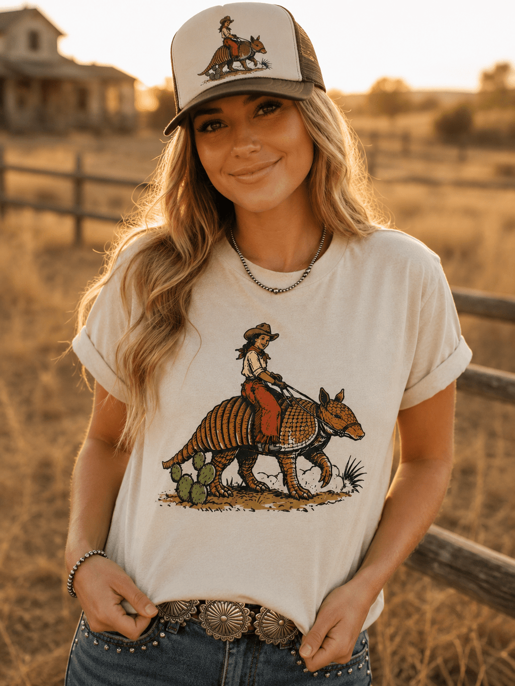 Cowboy Riding Armadillo Graphic Tee - Rooted & Reckless Co.